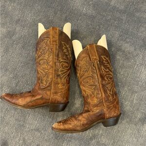 Classic Brown Embroidered Leather Cowboy Boots